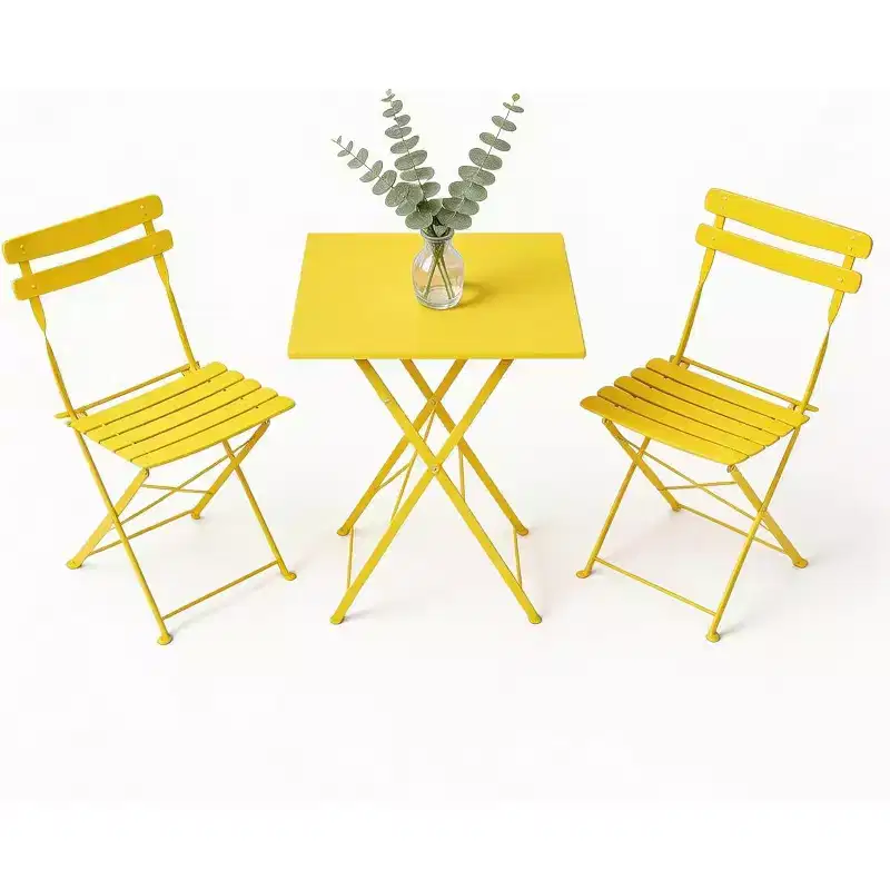 GustoWave 3-Piece Foldable Metal Bistro Set With Round Table, 2 Chairs