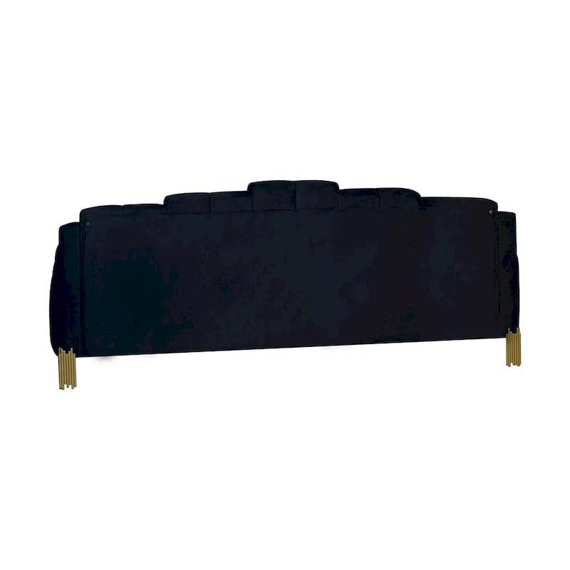 Theo Sofa, Black Velvet, Blue LED Lights, Gold Metal Legs, 83 Inch