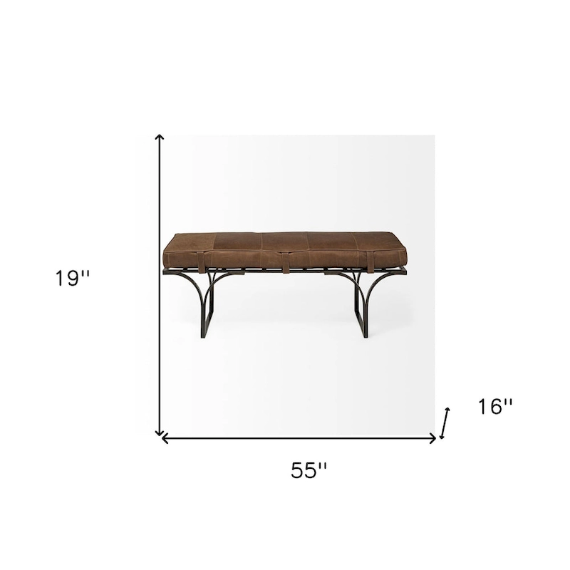 HomeRoots 55  Brown and Black Upholstered Genuine Leather Bench - 55