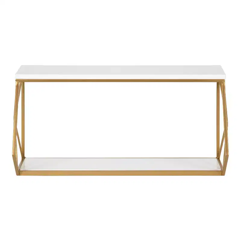 21" x 11" Brost Wood/Metal Decorative Wall Shelf White/Gold - Kate & Laurel All Things Decor: Modern 2-Tier Storage