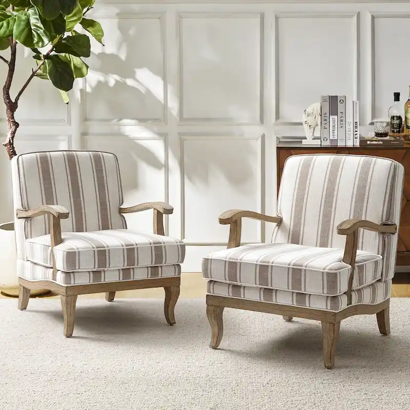 Rinaldo Farmhouse Polyester Armchair with Solid Wood Legs Set of 2 by HULALA HOME
