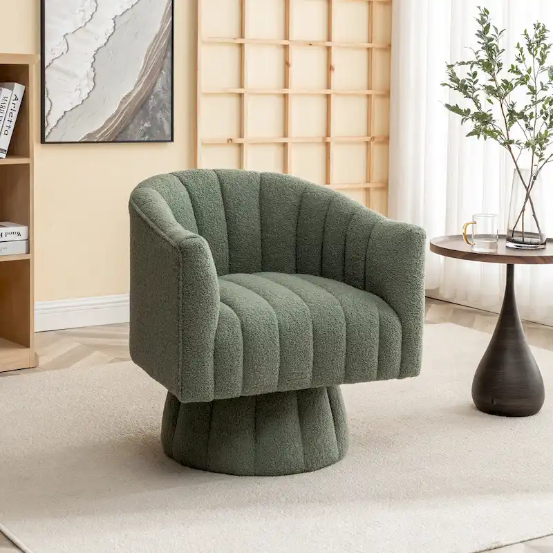 SEYNAR Modern Glam Velvet Upholstered Round Swivel Accent Barrel Chair