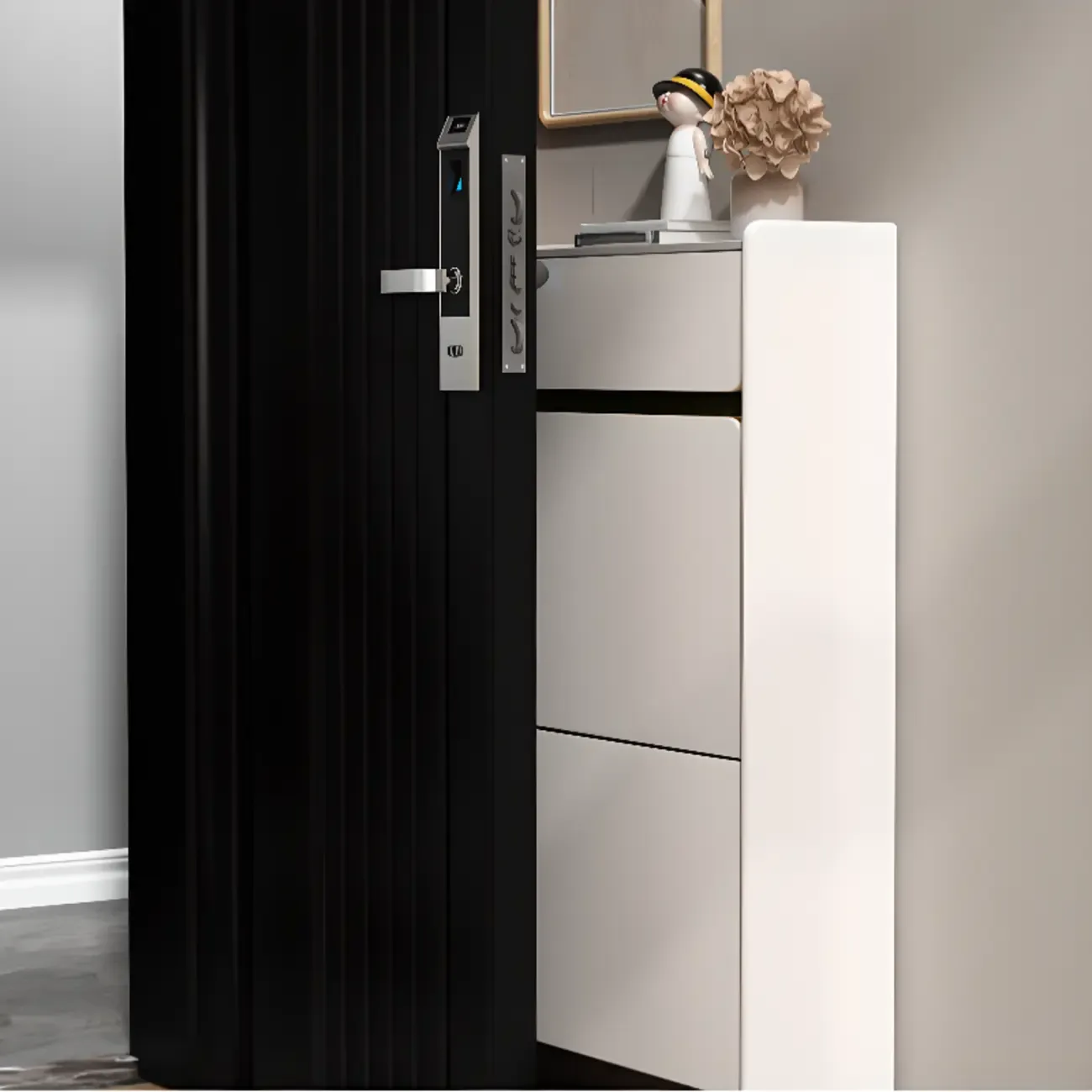 Entryway Glam White Wood Shoe Cabinet with Drawers