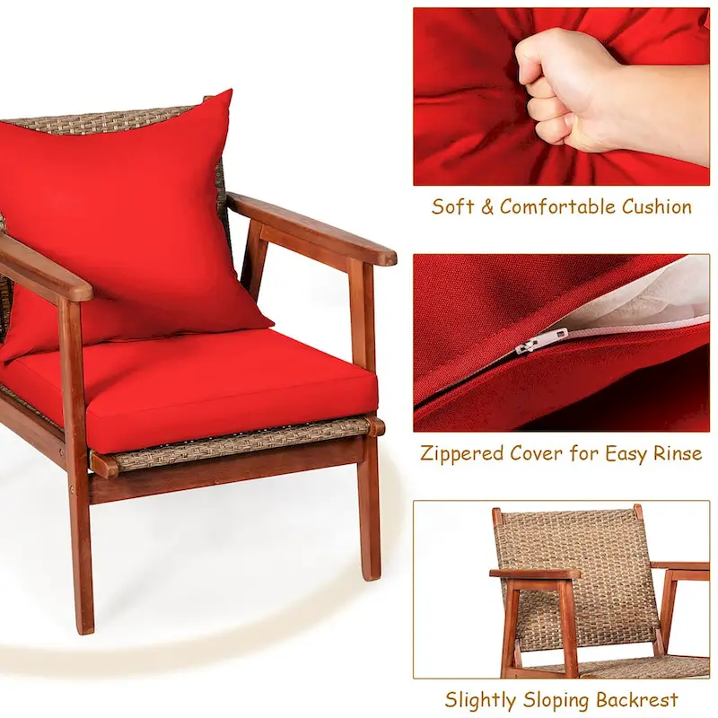 Costway 8PCS Patio Rattan Furniture Set Acacia Wood Frame Cushioned