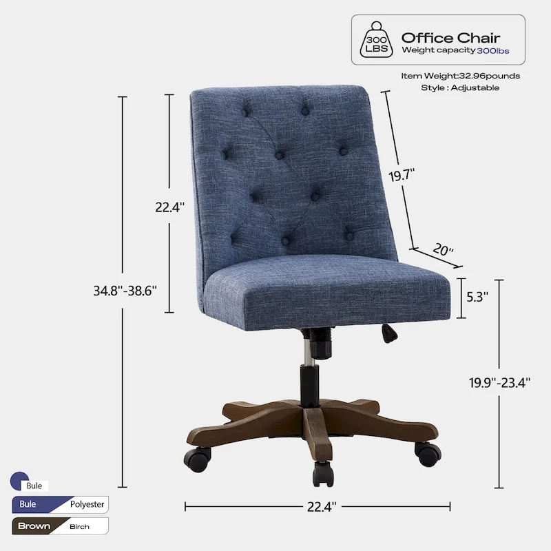 Home Computer Office Chair with Wheels Adjustable Height, Linen Fabric Upholstered Chair Swivel