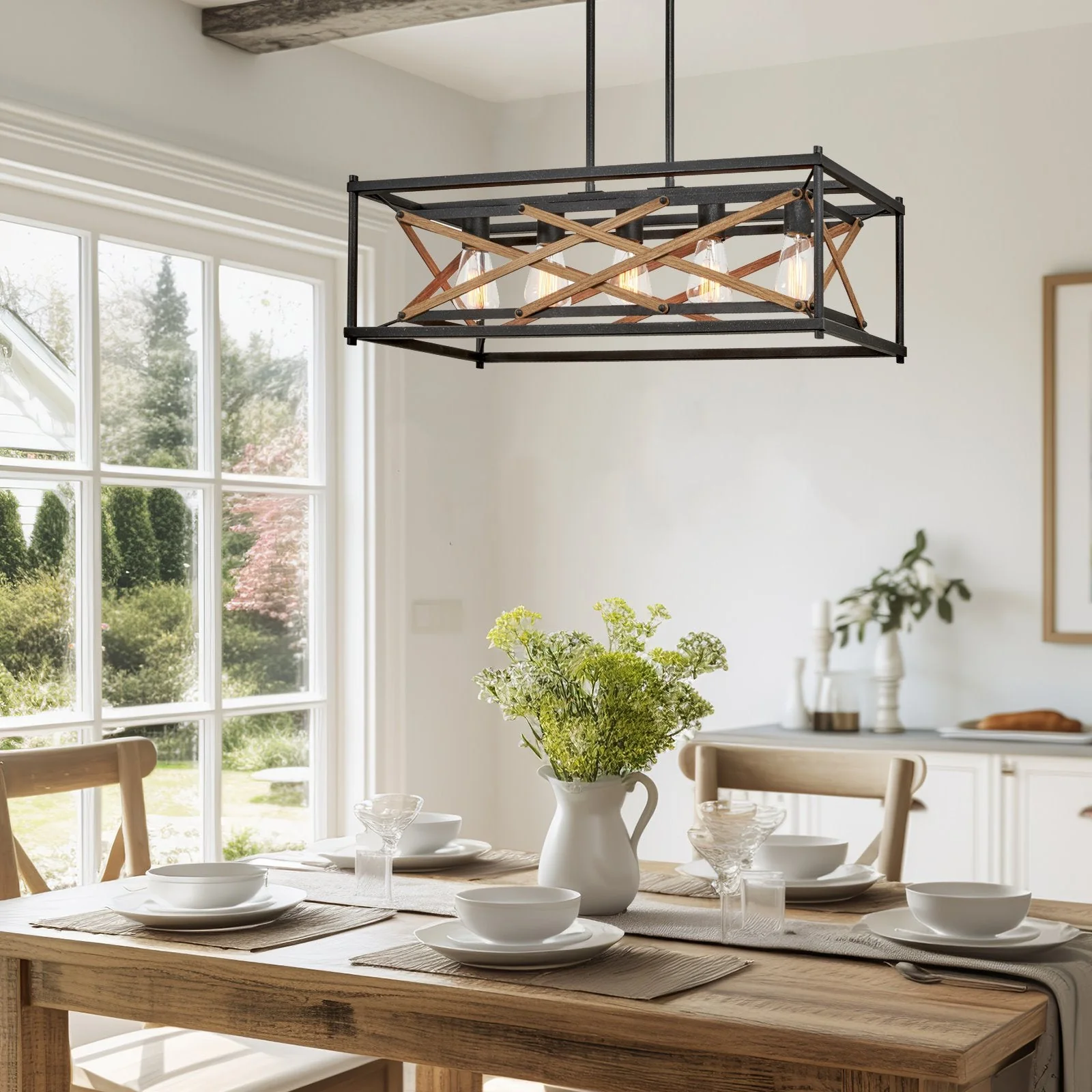 Lexington 32 5-Light Farmhouse Rectangular Kitchen Island Light / Pool Table Light