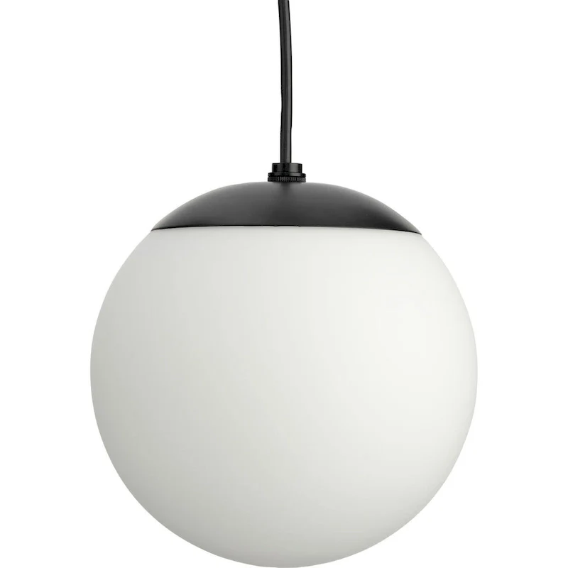 Atwell Collection Matte Black and Opal Glass Globe Large Hanging Pendant Light - 12 in x 12 in x 12.5 in