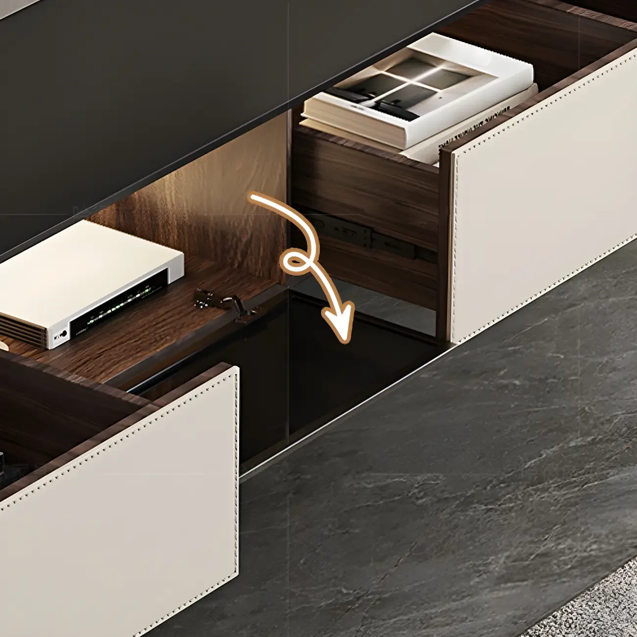 White Modern Stone Floating TV Stand with Cable Management