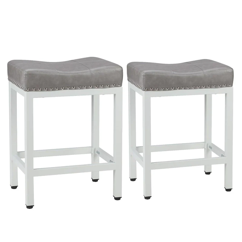 24 in. H Upholated PU Leather Thick Saddle Seat Counter Bar Stools Set of 2, Kitchen Chairs with Metal Base