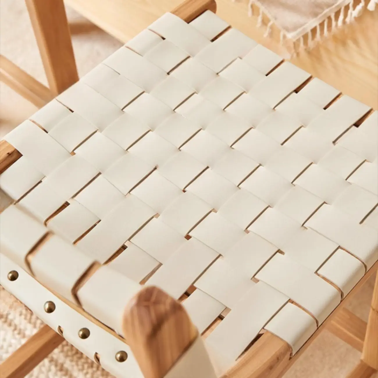 Rustic Faux Leather Wooden Woven Bar Stool