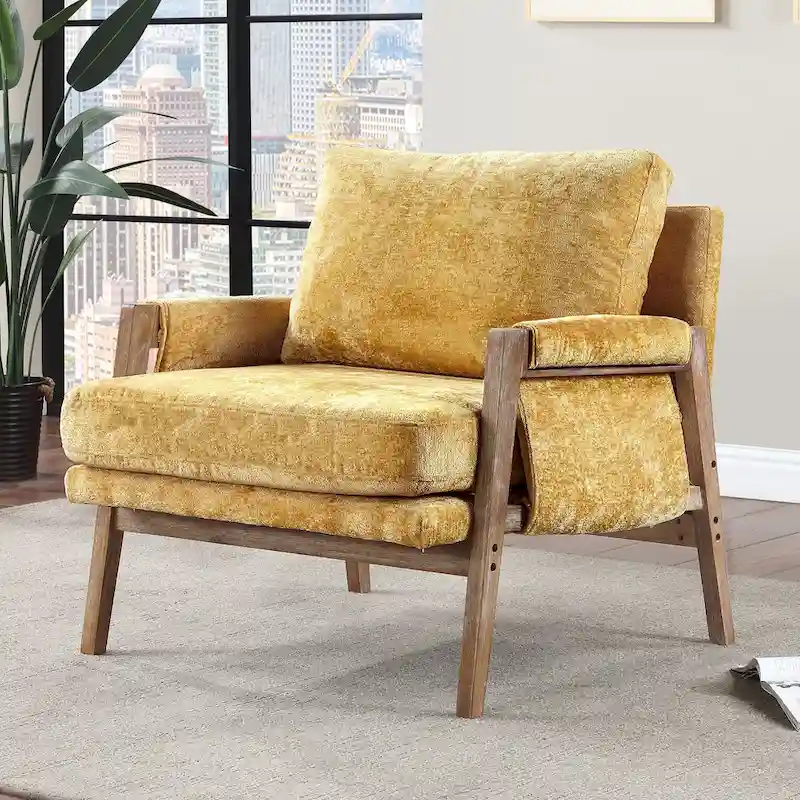 Mid-Century Modern 30 W Chenille Upholstered Accent Leisure Armchair