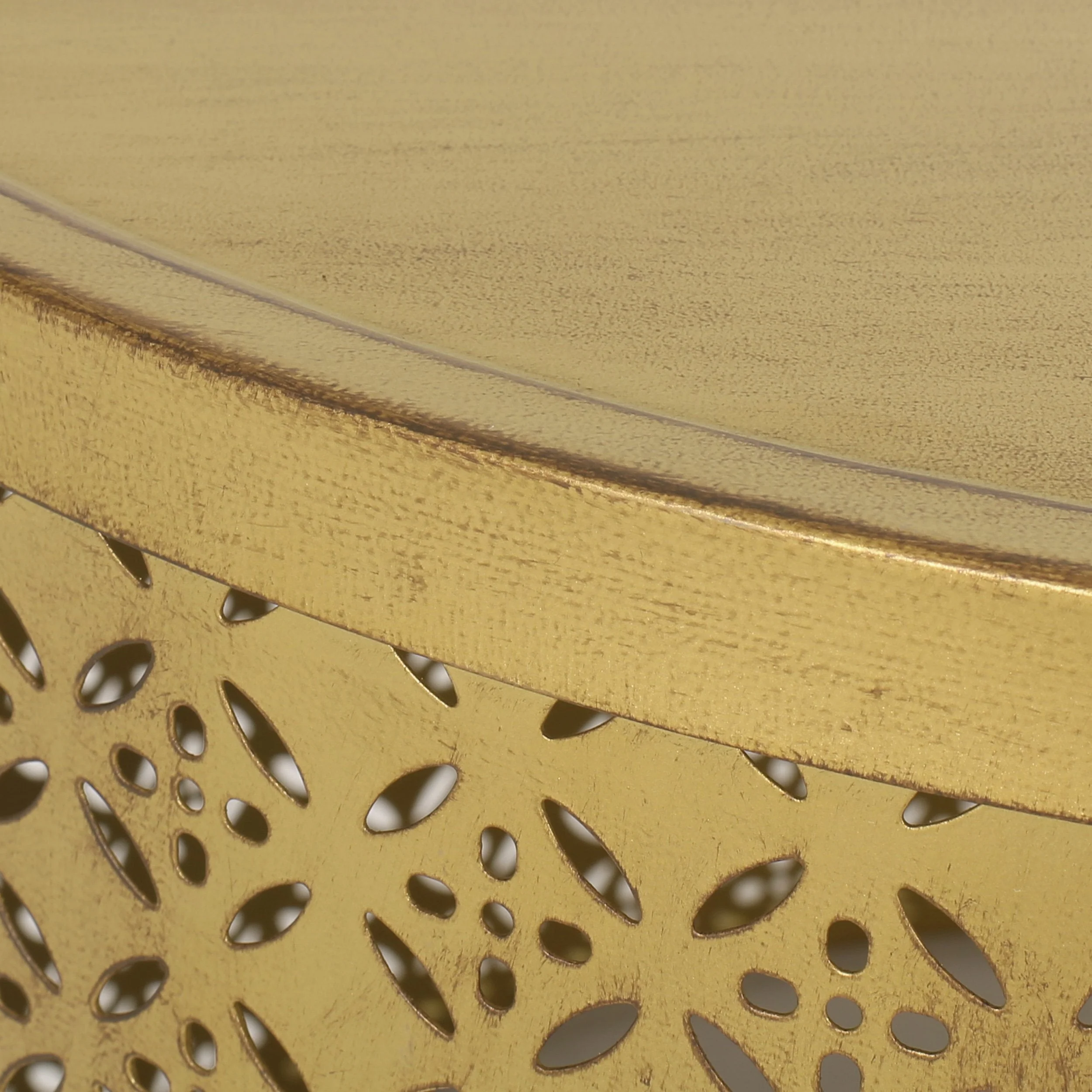 Boho Lace Cut Iron Coffee Table, Gold Brushed Brown - NH579413