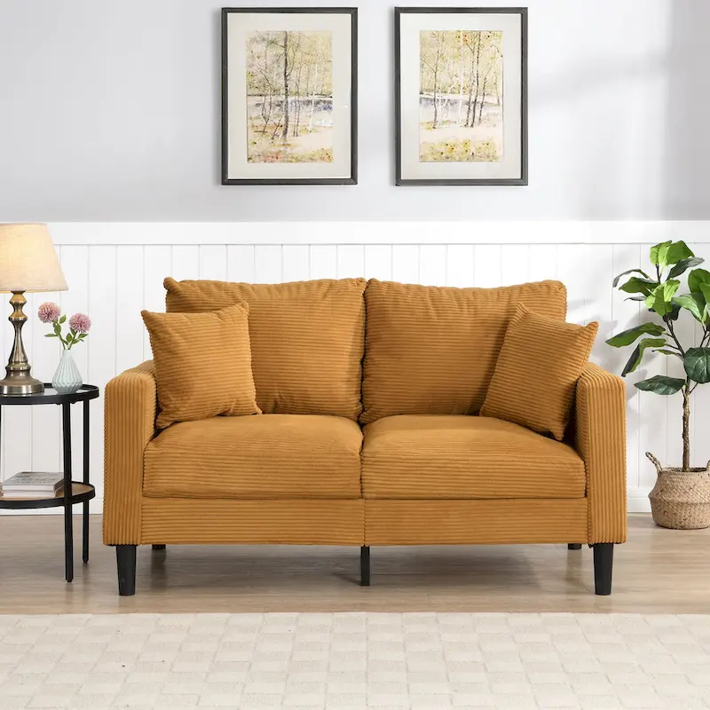 Orange / Light Gray / Dark Gray Upholstered Loveseat with High-Density Foam and Wood Frame – 2 Person