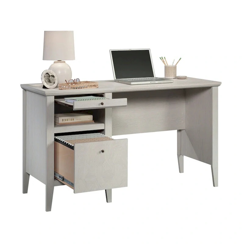 Glacier Oak Single Pedestal Desk with File Drawer