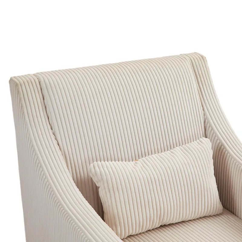 Beige Upholstered Accent Arm Chair with Scooped Arms and Rubber Wood Legs