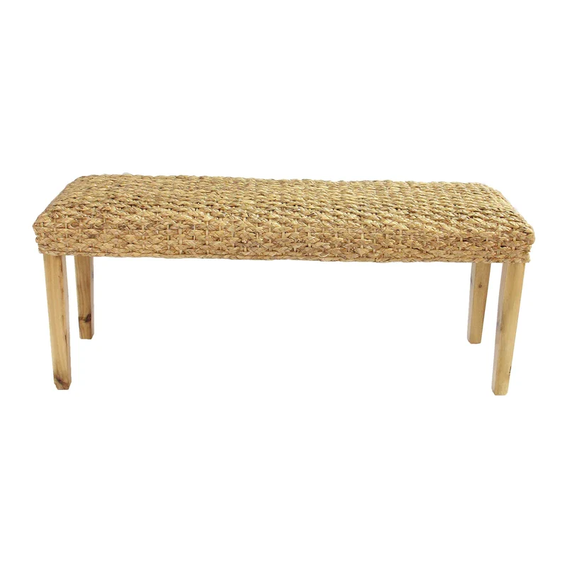 Solid Wood Natural Water Hyacinth Indoor Bench