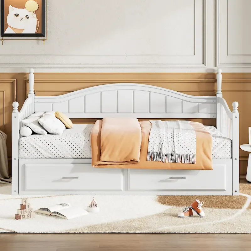 Twin Wooden Daybed with 2 Drawers & Trundle