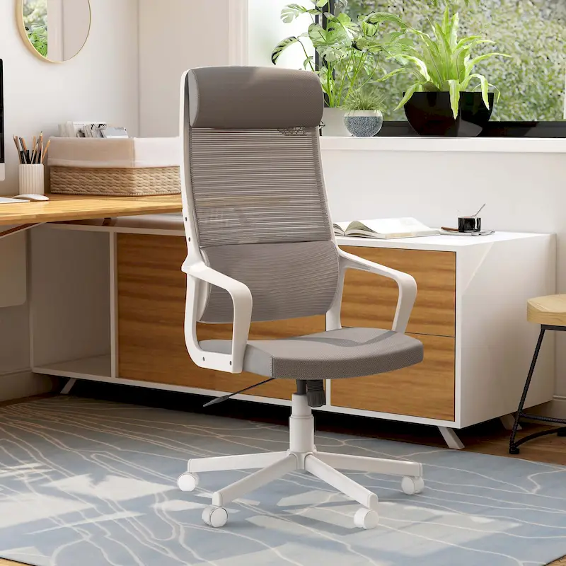 Ergonomic Mesh Back Swivel Desk Chair with Adjustable Headrest & Height – Black / Pink / Red / Grey, Contemporary Style, Single