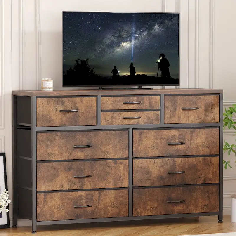 Pink / Black Willow / White / Brown / Black Modern 10-Drawer Dresser TV Stand - Single Use