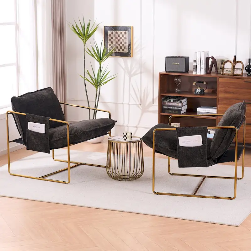 30.7 Arm Chair with Metal Frame and Gold Accents (Set of 2)