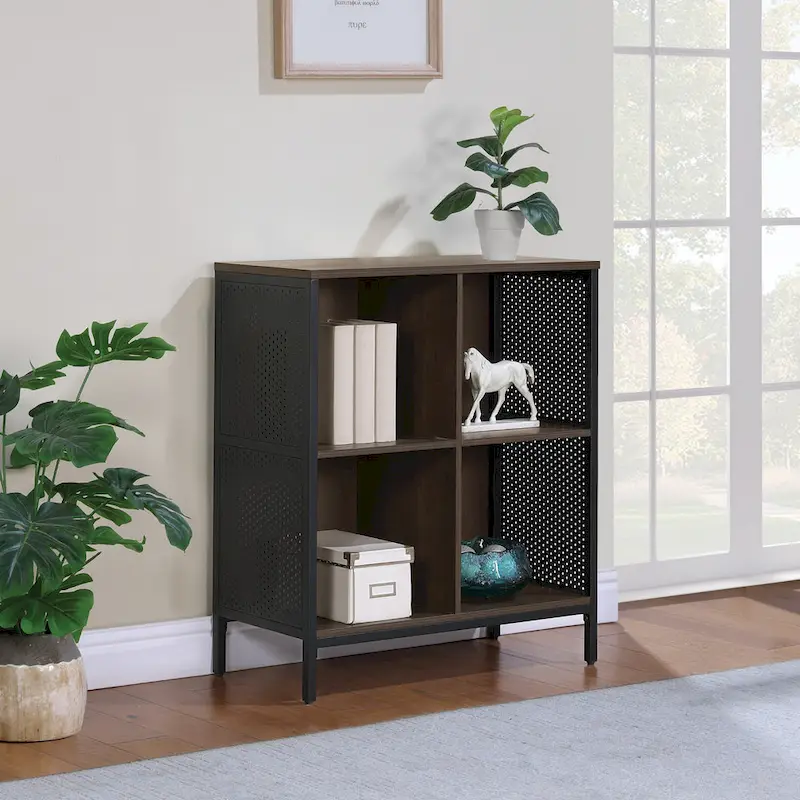 4-Cube Storage Bookcase, Wood & Metal, Ozark Ash / White / River Oak