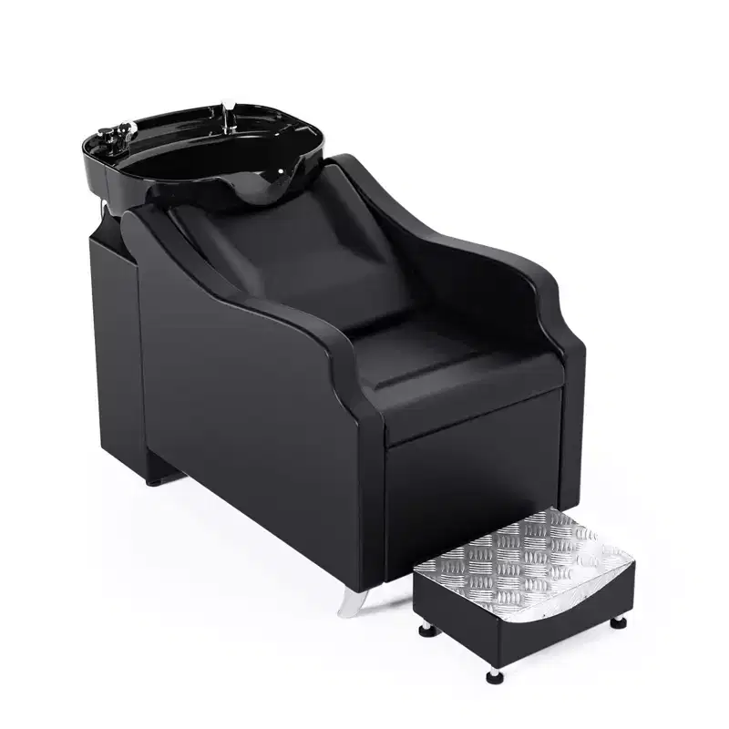 Karl Home Black Salon Shampoo Bowl and Chair Backwash Unit with Extra Large Ceramic Bowl