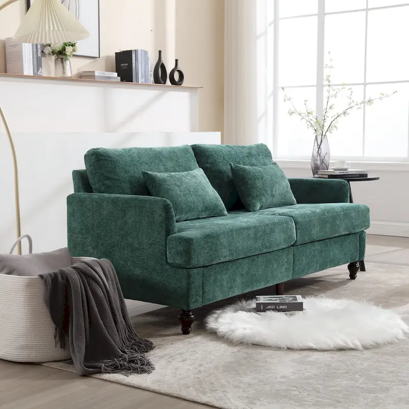 2-Seater Chenille Sofa with Detachable Cushions