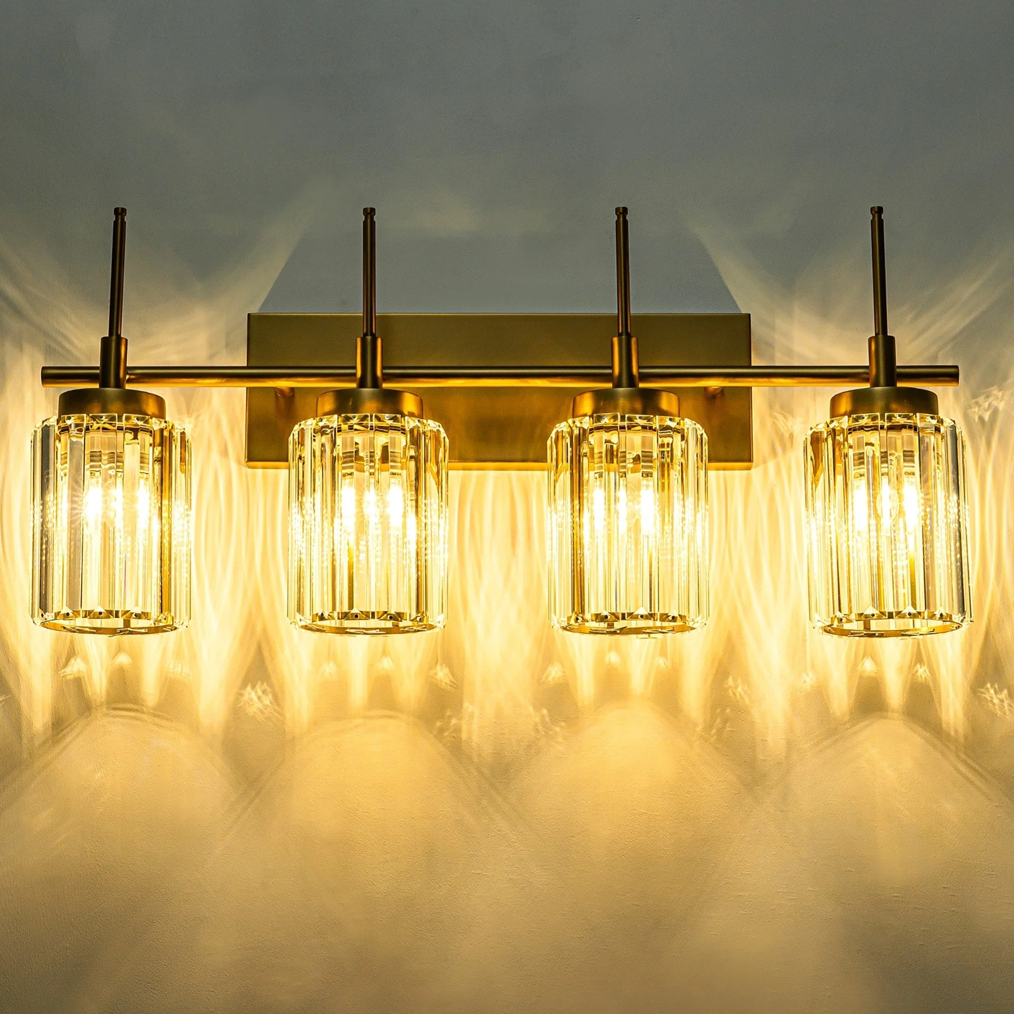 Modern Gold Dimmable Wall Light Glam Cylinder Bathroom Crystal Vanity Light Wall Sconces