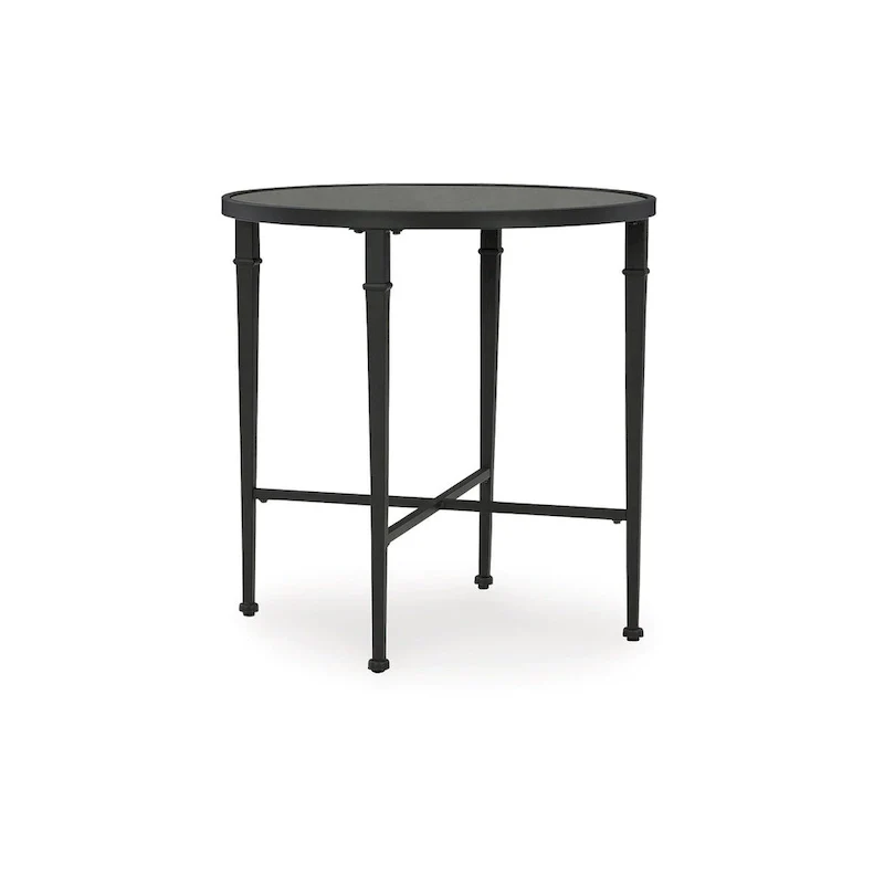 Black Round Accent Table with Mirrored Top - 26W x 26D x 26H