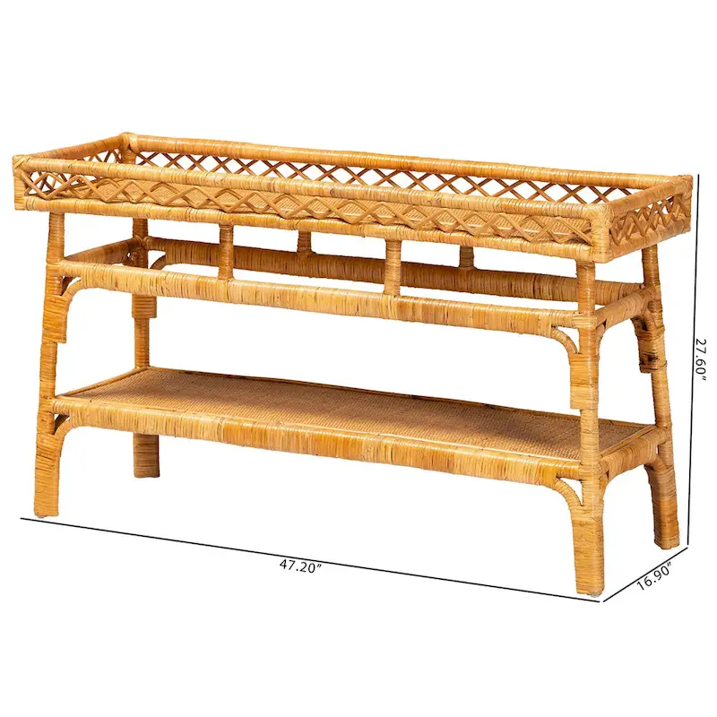 Savitri Modern Bohemian Natural Rattan 2-Tier Console Table