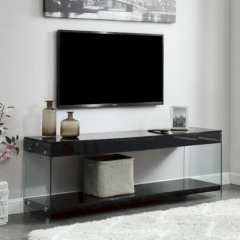 Takamura Modern 60-inch Glass 1-Shelf 1-Drawer TV Console by Strick & Bolton