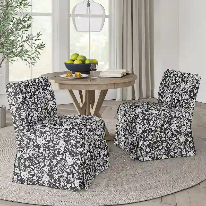 Falk Transitional Upholstered Slipper Chair with Slipcover and Solid Wood Legs Set of 2 by HULALA HOME