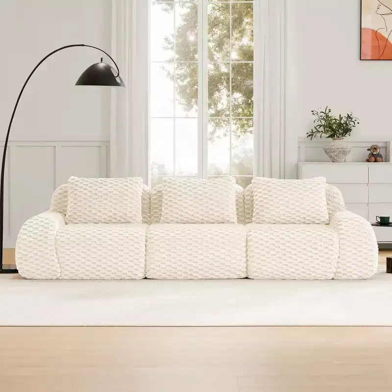 114 Modular Sectional Sofa Flannelette 3-Seater Deep Seat Buckle No Assembly Cream