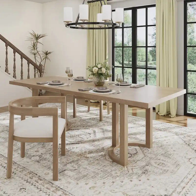 Modern 95-Inch Dining Table with U-Shaped Trestle Base