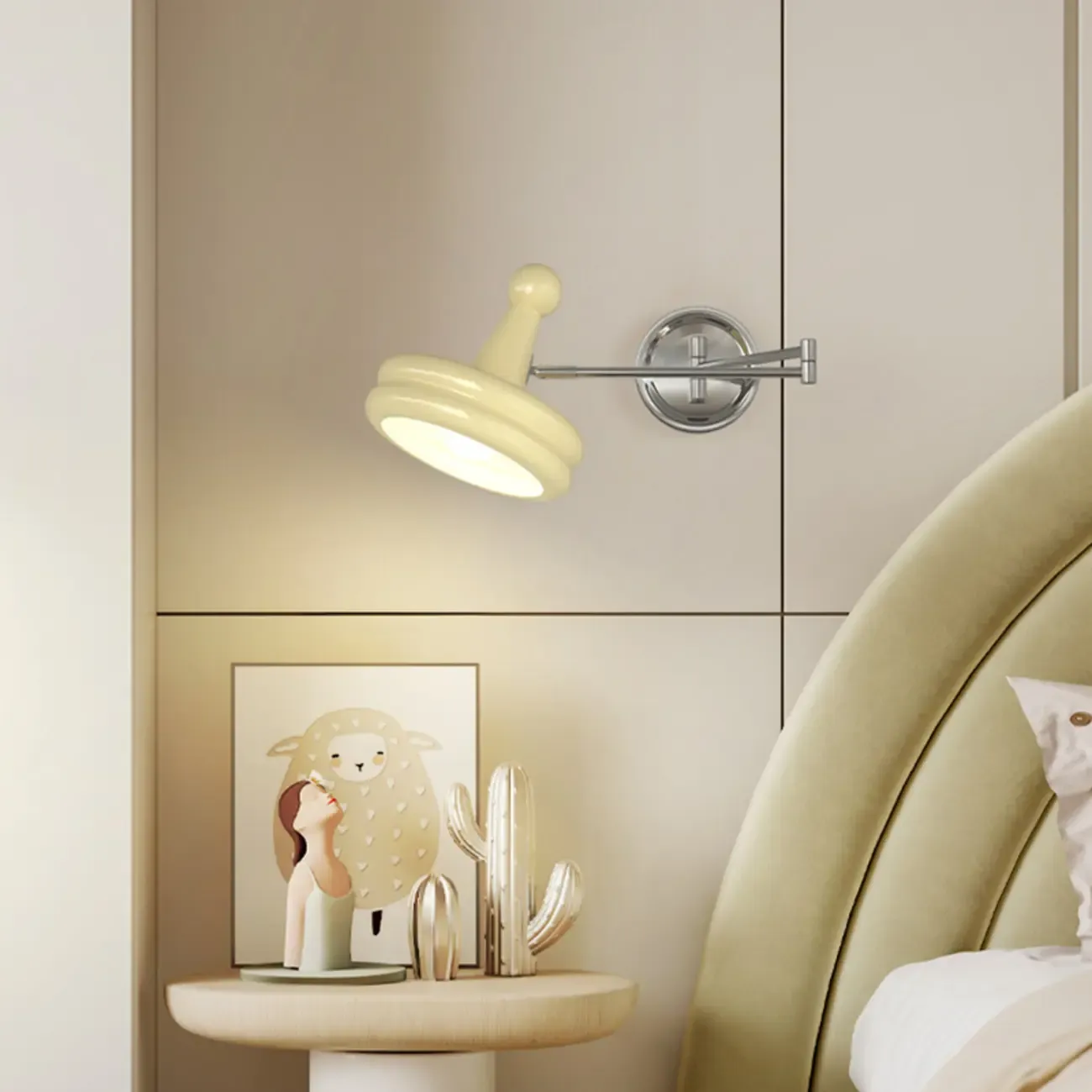 Modern Adjustable Chrome Swing Arm Wall Light for Bedside