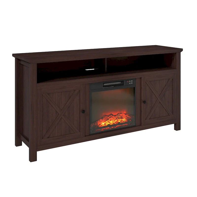 Clihome 58  Wood Fireplace TV Stand with 18  Electric Fireplace