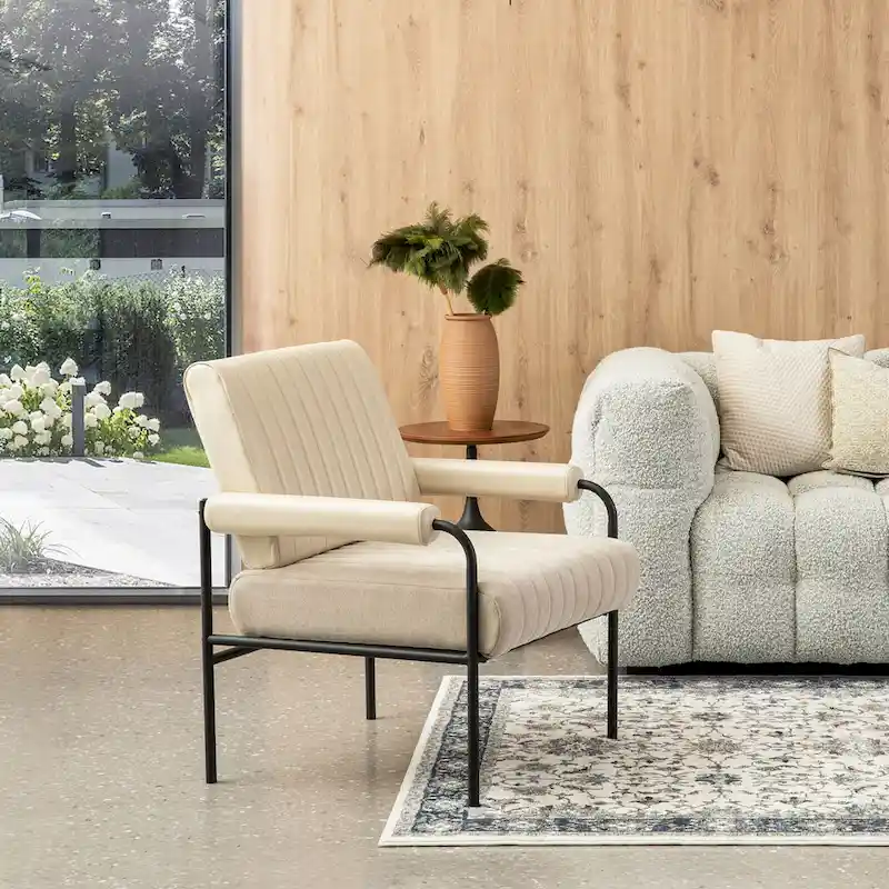 Glitzhome Set of 2 29.5W Leatherette and Fabric Combination Armchairs With Padded Arms - 29.5 W x 34 H x 30 D