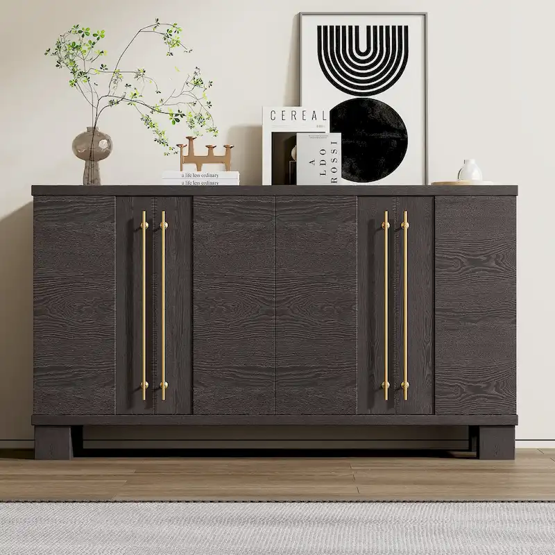 Sideboard Buffet Cabinet with Adjustable Shelves & Gold Handles
