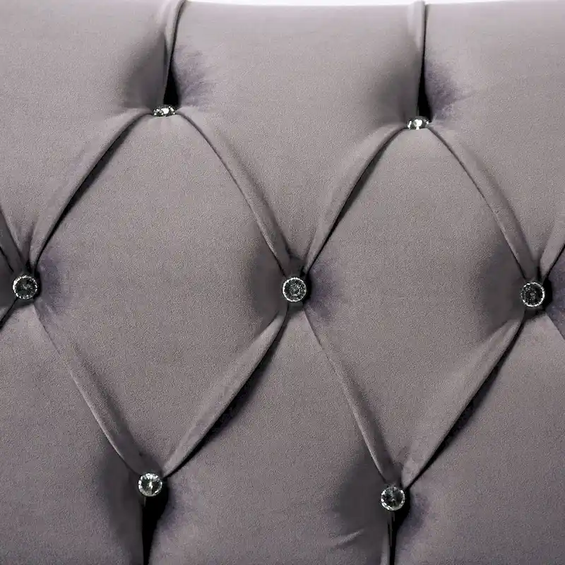 Addae Glam Grey Velvet Fabric Upholstered Button Tufted Sofa by