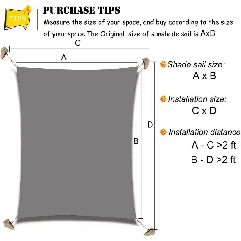 Handpoint Rectangle Patio Sun Shade Sail  Grey, UV-Blocking Outdoor Canopy