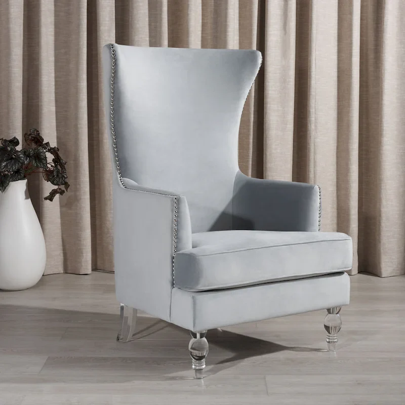 Velvet Wingback Accent Chair, 1-Seat | Navy / Forest Green / Light Blue / Pale Taupe / Black / Light Silver