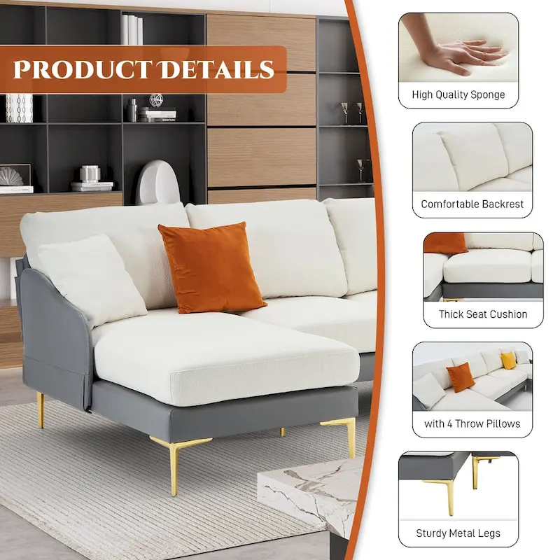 U-Shape Sectional Sofa 4-Seat Couch with Double Chaise Lounge