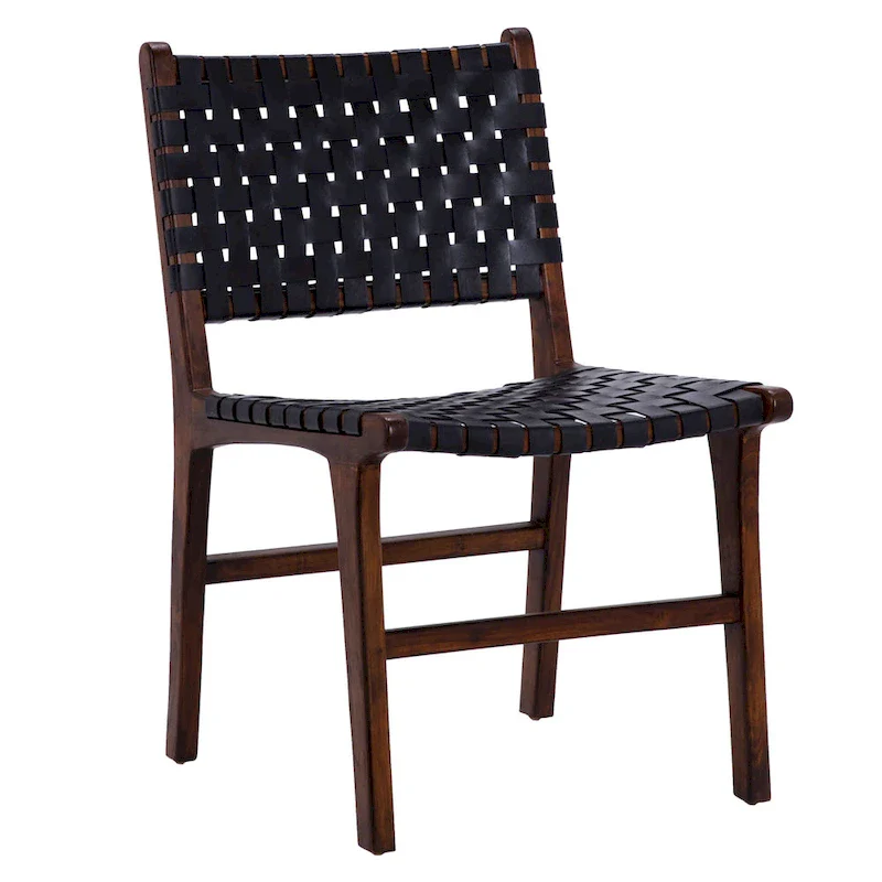 Maverick Top Grain Woven Leather with Teak Frame Dining Side Chair