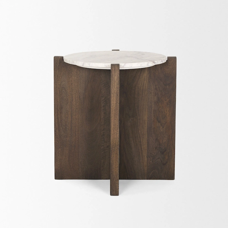 Bianca Dark Brown Wood w/ Marble Round Accent Table - 22.0L x 22.0W x 22.0H