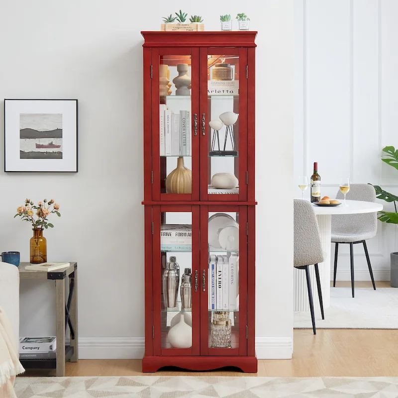 Lighted Glass Curio Display Cabinet,Display Cabinet,Glass Storage Cabinet Glass Wine cabinet Wood Frame Toy Display