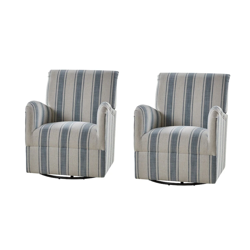 Pancy Traditional Swivel Armchair with Jacobean Strip Pattern Set of 2 by HULALA HOME