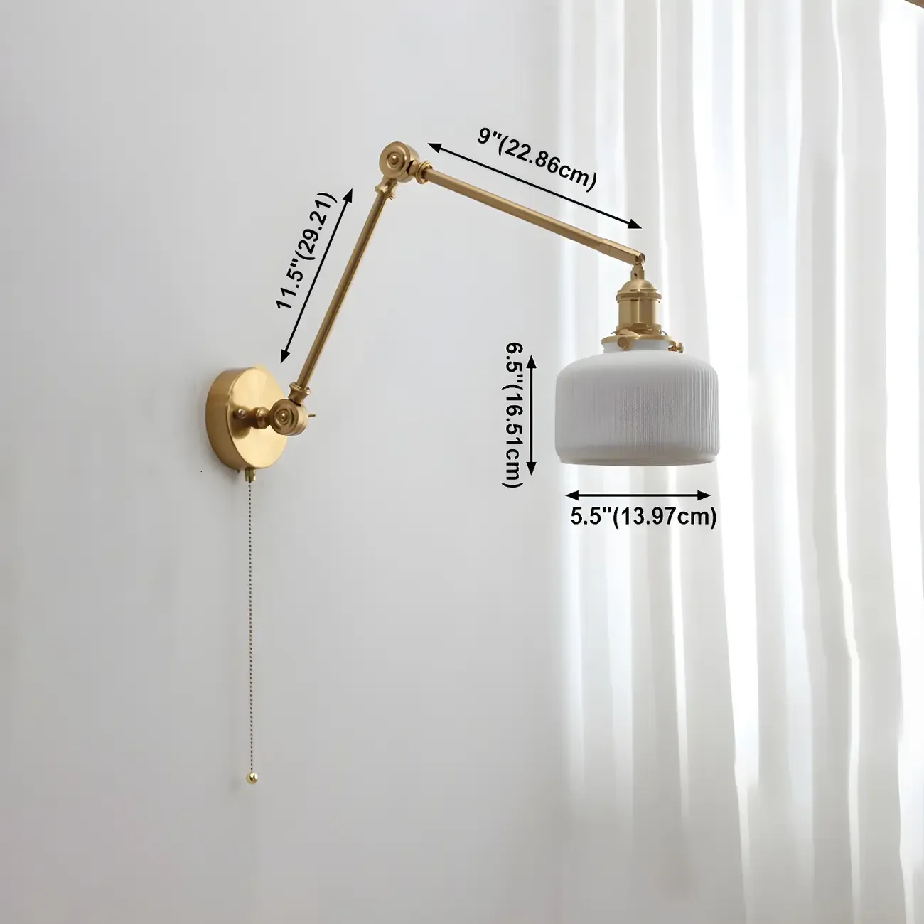 Classic Gold Metal Swing Arm Ceramics Shade Wall Light