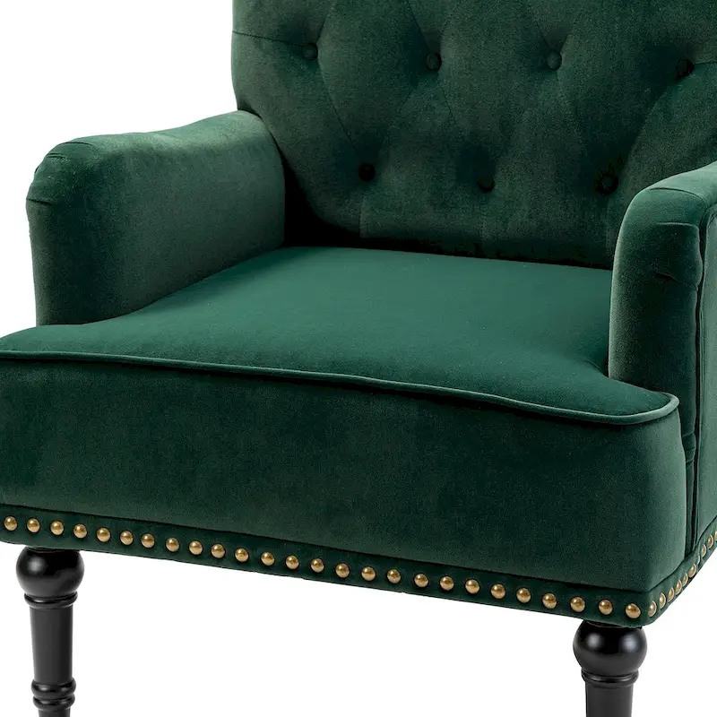 Velvet Button Tufted Accent Chair with Nailhead Trim