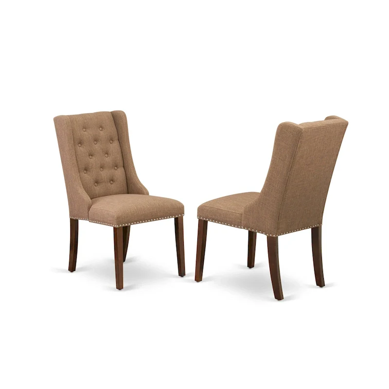 East West Furniture Parson Kitchen Chairs - Button Tufted Nailhead Upholstered Dining Chairs, Set of 2, (Finish & Upholstered)