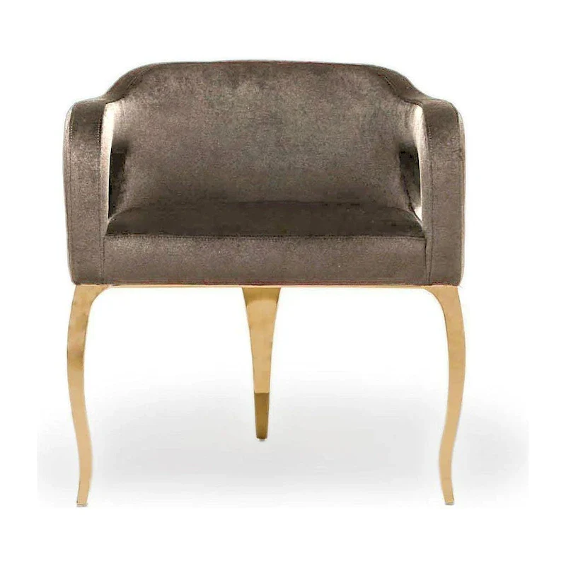 Velvet Dining Chair with Gold Metal Frame, Curved Armrest, Single Seat – Blue / Black / Gray / Taupe